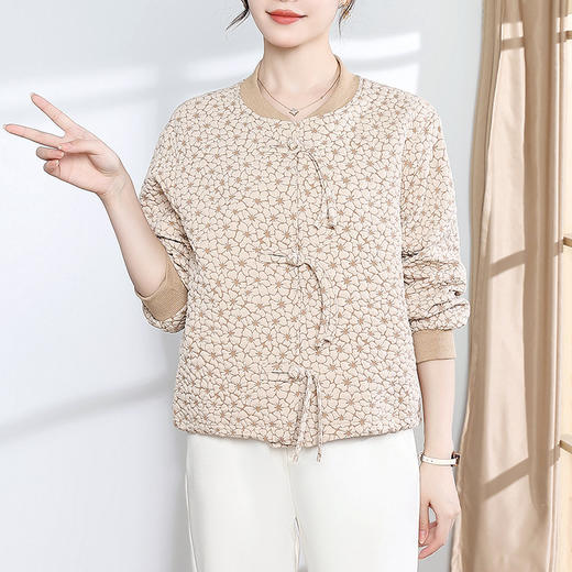 复古盘扣小外套，秋季新款长袖低领开衫休闲上衣提花时尚气质外搭QYM-JJ-C1038-Y 商品图5