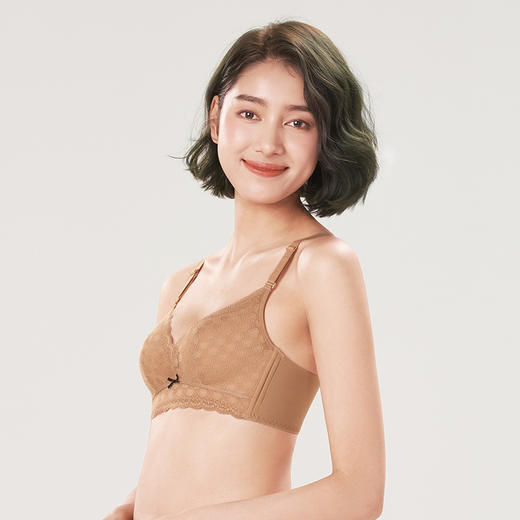 都市丽人自然舒适蕾丝内衣薄款3/4杯常规文胸树脂胶圈三排扣新年本命年红品LB32M1 商品图2