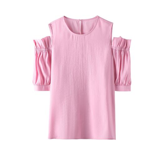 百姿 短袖圆领雪纺衫女2023夏季新款韩版直筒显瘦小衫上衣女装 商品图4