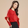 百姿 秋季新款韩版修身显瘦圆领套头红色梭织女士雪纺衫上衣 商品缩略图1