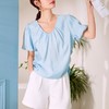 百姿 褶皱V领短袖雪纺衫女2023夏季新款韩版简约百搭女装上衣小衫 商品缩略图3