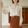 百姿 气质优雅雪纺衫2022秋季新款小衫V领钉珠褶皱长袖法式上衣女 商品缩略图0