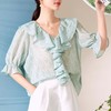 百姿 2023夏季新款品牌女装提花短袖雪纺衫气质荷叶边上衣女231148 商品缩略图2