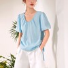 百姿 褶皱V领短袖雪纺衫女2023夏季新款韩版简约百搭女装上衣小衫 商品缩略图4