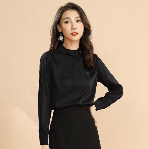 百姿 2023春季新款法式优雅立领套头红色梭织女士长袖雪纺衫上衣 商品图0