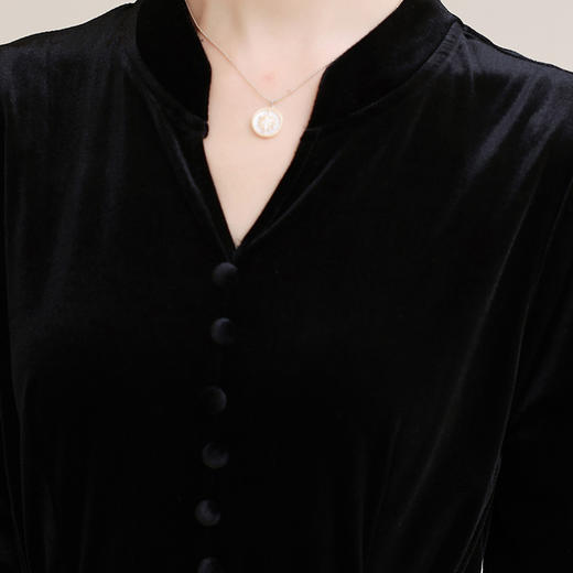 秋季新款，拼接单排多扣优雅气质水墨花朵显瘦长款连衣裙HR-JNFGN2805 商品图7