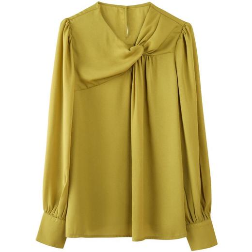 百姿 新款雪纺衫女韩版V领套头设计感宽松长袖衬衫女 商品图4