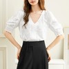 百姿 蕾丝V领短袖上衣2023夏季新款纯棉名媛气质蕾丝衫女231196 商品缩略图2
