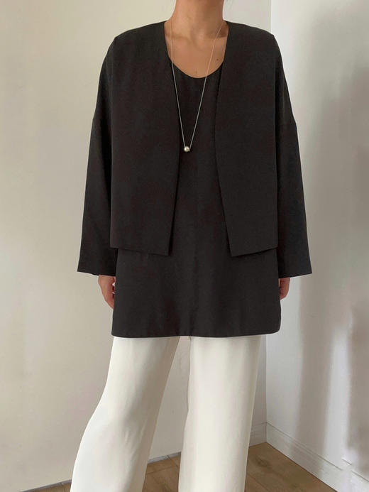 Semplicita｜G01 黑色无领极简短外套 [ 黑 ] 商品图6