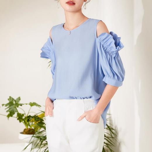 百姿 短袖圆领雪纺衫女2023夏季新款韩版直筒显瘦小衫上衣女装 商品图2