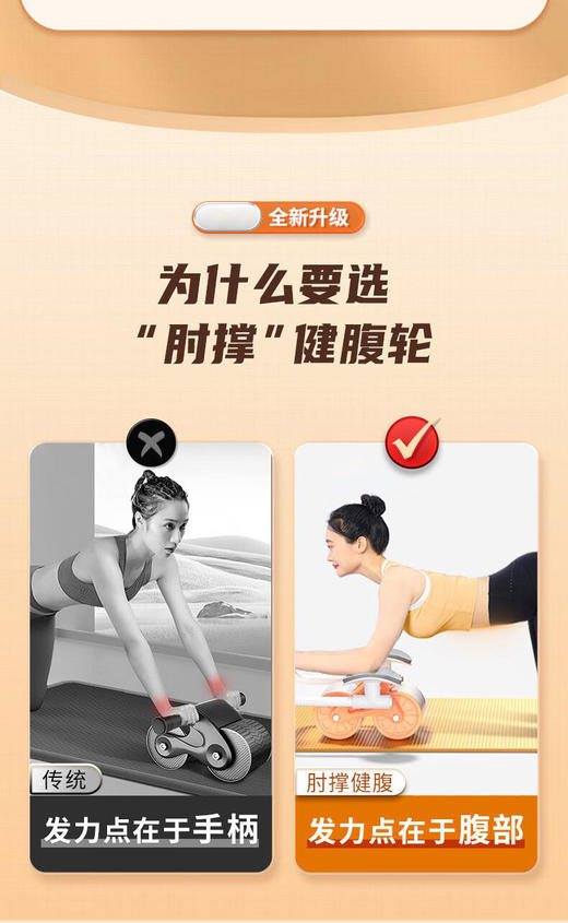 【加宽轮毂 自动回弹】肘撑健腹轮 自动回弹 收腹卷腹运动神器 男女家用肘撑滚轮健身器材 商品图1