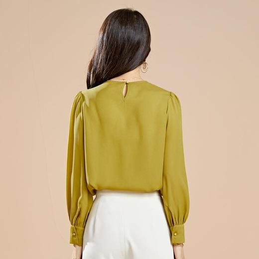 百姿 新款雪纺衫女韩版V领套头设计感宽松长袖衬衫女 商品图3