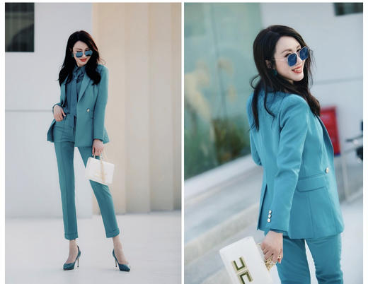 "天空之城”J203A4545A高档气质小西装长裤时尚正装工装西服职业套装女颈袖添香 商品图5