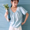 百姿 褶皱V领短袖雪纺衫女2023夏季新款韩版简约百搭女装上衣小衫 商品缩略图0