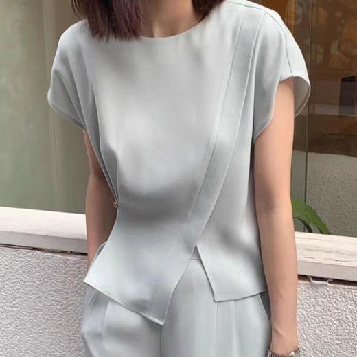 百姿 名媛小众气质无袖雪纺衫2023夏季新款圆领小衫上衣女231209 商品图0