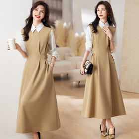 春秋新款，高腰长款过膝连衣裙两件套HR-MSC3035