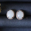 18K玫瑰金和田玉（白玉）满钻耳钉/蛋面8*10mm 商品缩略图1