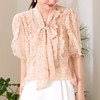百姿 荷叶边系带衬衫2023夏季新款甜美优雅直筒显瘦雪纺衬衣女 商品缩略图2