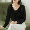 百姿 今年流行雪纺衫2022秋季新款V领洋气小衫褶皱衬衫长袖上衣女 商品缩略图0