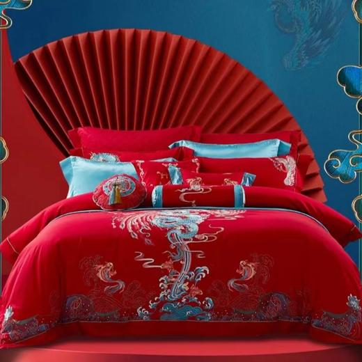 【6F】富安娜婚庆床单八件套/龙腾凤跃 大红色 商品图0