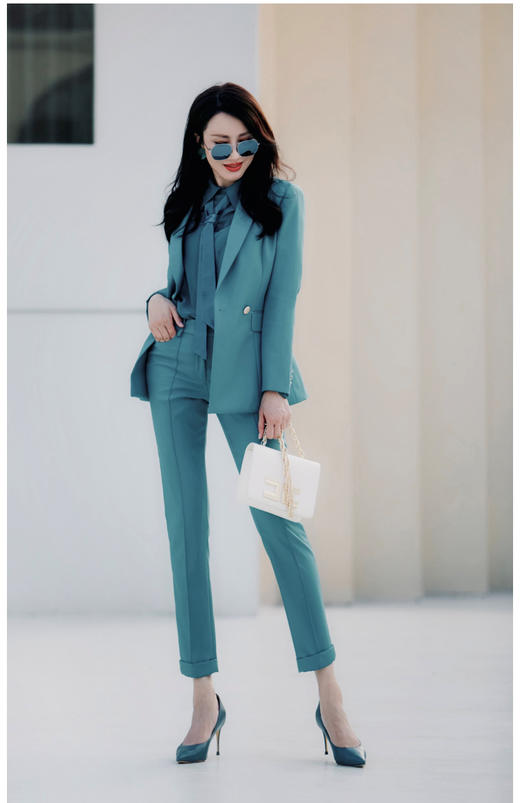 "天空之城”J203A4545A高档气质小西装长裤时尚正装工装西服职业套装女颈袖添香 商品图2