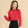 百姿 2023春季新款法式优雅立领套头红色梭织女士长袖雪纺衫上衣 商品缩略图2