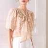 百姿 荷叶边系带衬衫2023夏季新款甜美优雅直筒显瘦雪纺衬衣女 商品缩略图1