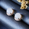 18K玫瑰金和田玉（白玉）满钻耳钉/半珠8mm 商品缩略图1