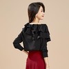 百姿 秋季新款韩版女装气质修身时尚斜边露肩雪纺衫女长袖92037 商品缩略图3