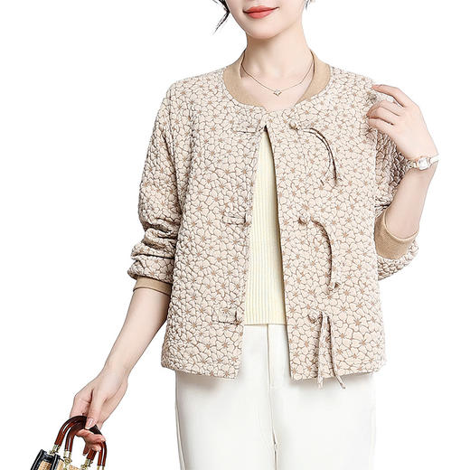 复古盘扣小外套，秋季新款长袖低领开衫休闲上衣提花时尚气质外搭QYM-JJ-C1038-Y 商品图4