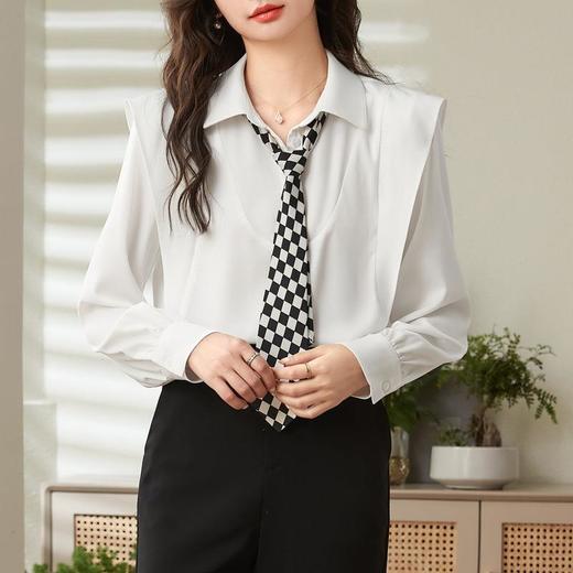 百姿 翻领拼接衬衫2023秋季新款设计感小众名媛气质长袖衬衣23106 商品图1