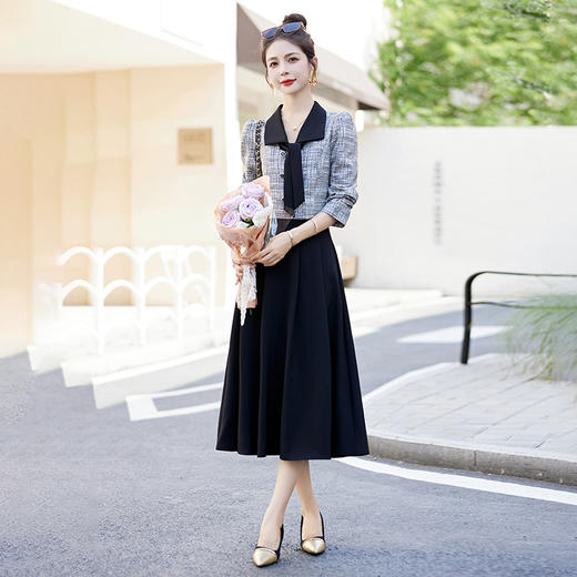 HR WS28359气质复古小香风时尚优雅修身显瘦两件套裙 商品图2