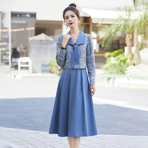 HR WS28359气质复古小香风时尚优雅修身显瘦两件套裙 商品图0