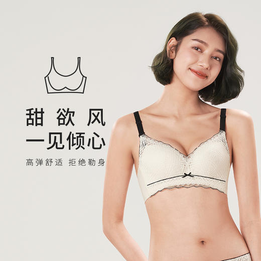 都市丽人自然舒适B杯适穿蕾丝内衣薄款3/4杯常规文胸树脂胶圈三排扣新年本命年红品LB32M5 商品图0