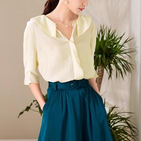 百姿 都市优雅雪纺上衣女2023夏季新款韩版套头纯色直筒女装小衫