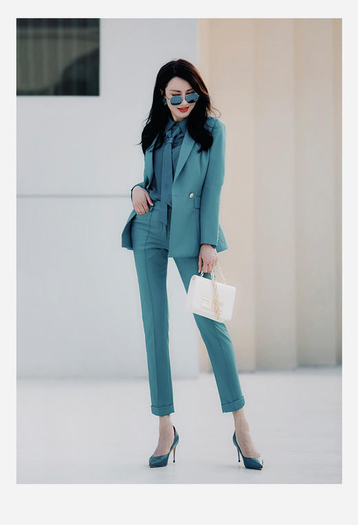 "天空之城”J203A4545A高档气质小西装长裤时尚正装工装西服职业套装女颈袖添香 商品图7