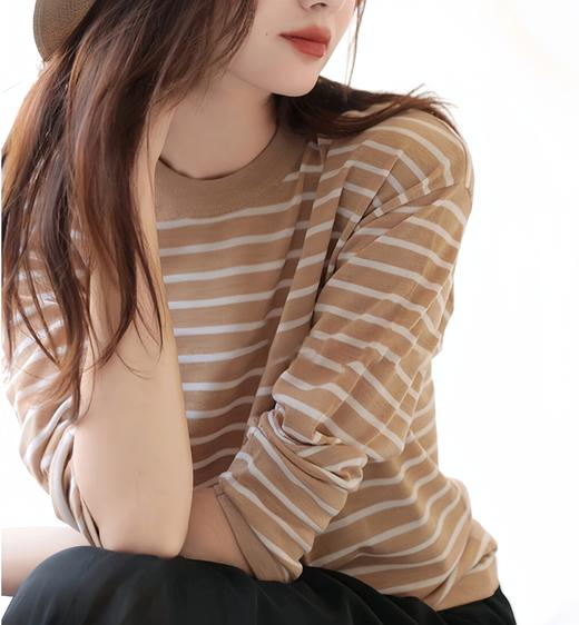 早秋款韩版两件套条纹长袖针织衫女带披肩宽松上衣小众设计感百搭 商品图3