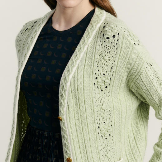 谜底V领针织开衫女2023秋新款复古文艺中长款针织衫长袖233MZ1280 商品图3