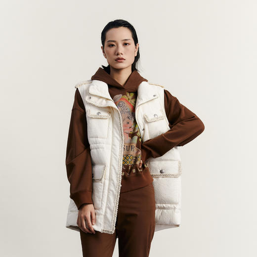 谜底羽绒马甲女2023秋季新款时尚气质立领中长款羽绒服233MY0991 商品图0