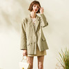 欧芮儿2019秋新品双排扣长袖牛油果绿小西装外套宽松格子女上衣 商品缩略图0