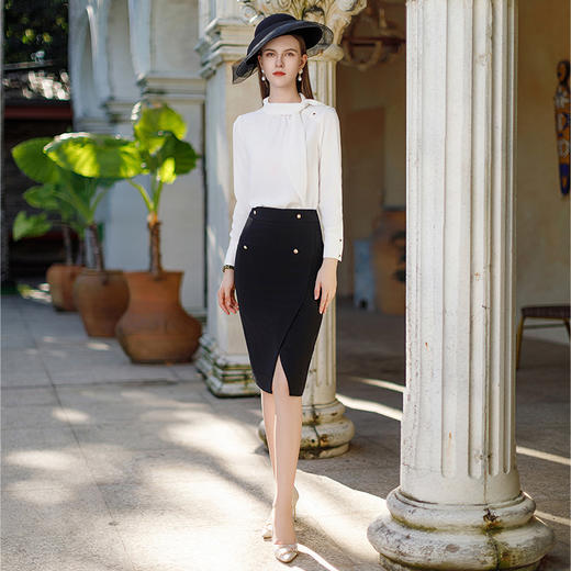 AD秋季小香风蝴蝶结衬衫女士雪纺白衬衫立领气质上班服复古风女装 商品图2