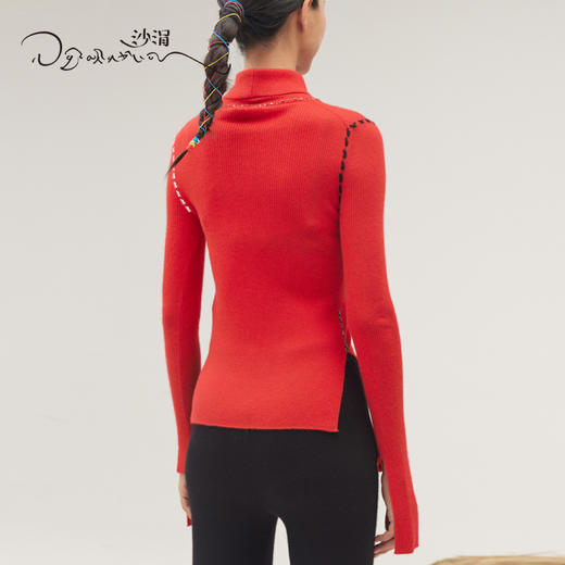 疗愈羊绒|羊绒抽条翻领打底衫SJF95W449K 商品图4