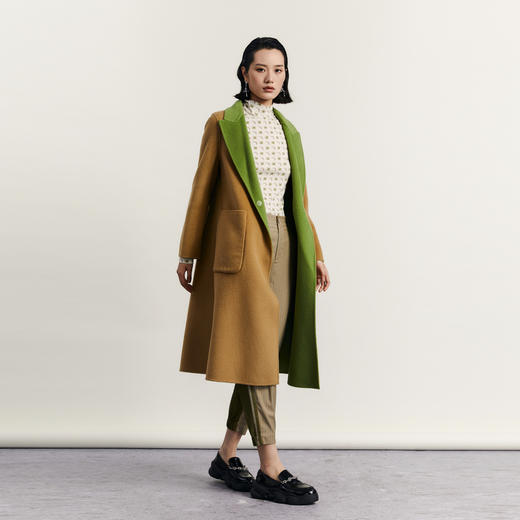 谜底长款大衣女2023秋季新款时尚双面撞色A型羊毛呢外套233MD1015 商品图1