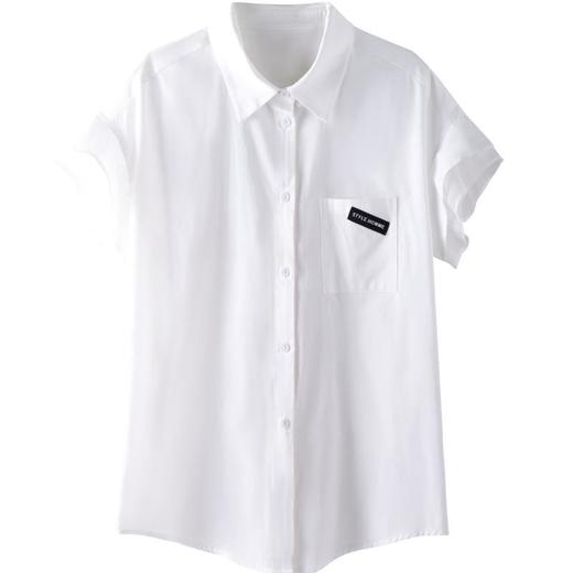 百姿 纯棉拼接短袖衬衫2023春夏新款韩版简约百搭小个子通勤小衫 商品图4