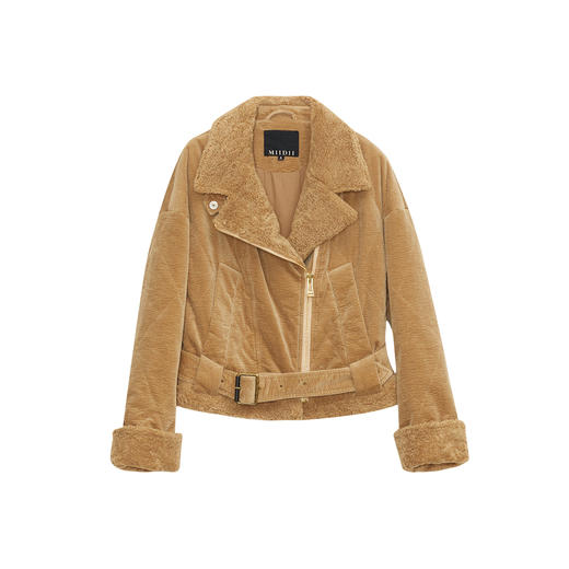 谜底短款棉服女2023秋季新款复古机车风羊羔毛拼接外套233MF1101 商品图4