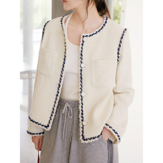 Even Vintage | 经典廓形 原创撞色简约粗纺毛巾感小香风短外套女 商品图3