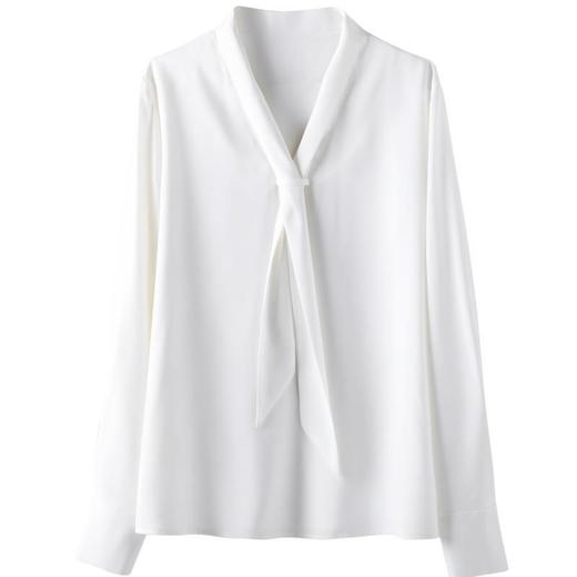 百姿 柔软垂顺通勤V领长袖衬衫2023早秋新款职业领带白衬衣231310 商品图4