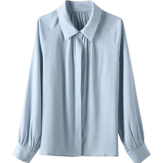 百姿 纯色翻领长袖衬衫2023春季新款直筒百搭暗扣职业装衬衣女 商品图4