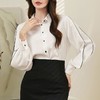 百姿 撞色灯笼袖长袖衬衫女2023秋季新款优雅宽松百搭上衣231244 商品缩略图2