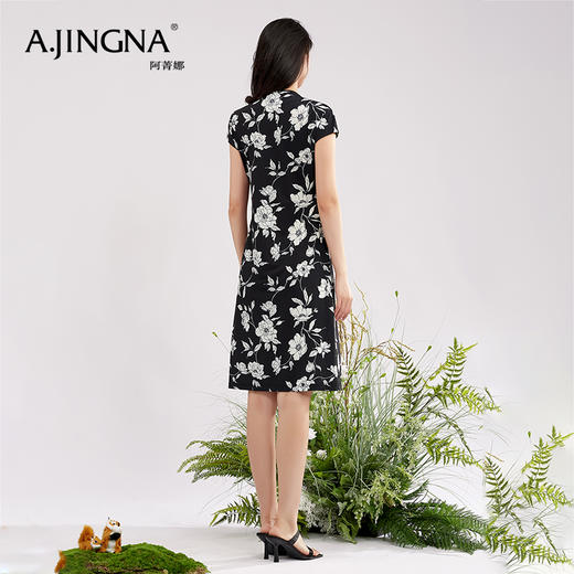 【商场同款】阿菁娜V领花卉印花优雅连衣裙A28X112098 商品图3